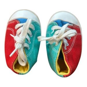 VTG Unisex Soft Baby Sneakers Sz 1 Multicolor Red Green Blue Lace Up 80s 90s